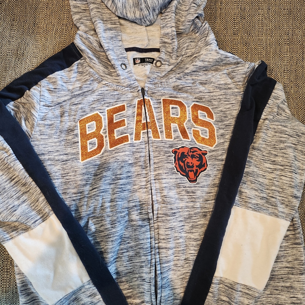 Bears Women's Orange, White and Navy Zip-Up Hoodie